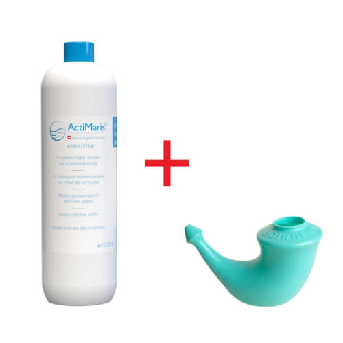 ActiMaris Sensitiv roztok 1000 ml + Rhino Horn Kanvička na výplach nosa detska