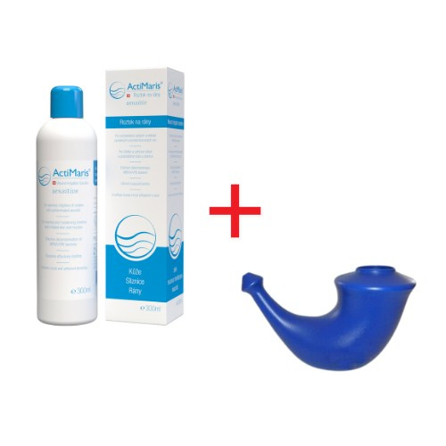 ActiMaris Sensitiv roztok 300 ml + Rhino Horn Kanvička na výplach nosa dospeli