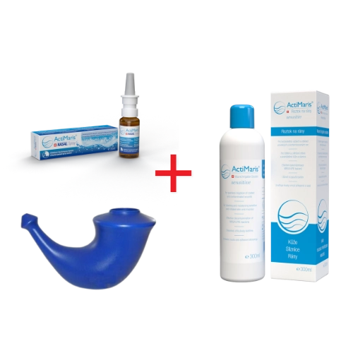Sada - ActiMaris Nasal sprej + roztok Sensitive 300 ml + kanvička Rhino